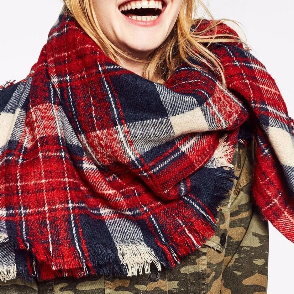 ZARA Checked Wraparound Scarf:Multi Color, Size:M